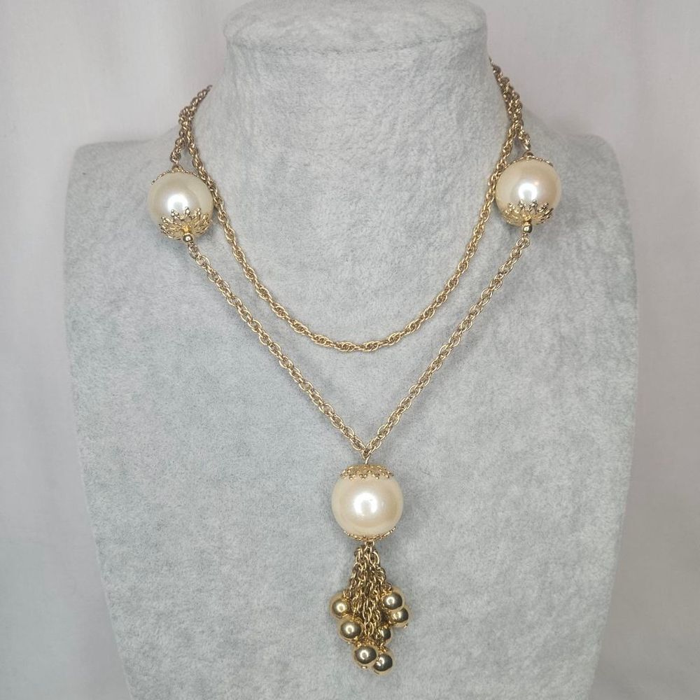 Vintage 30” Chunky Large Faux Pearl Necklace Classic Cream Ivory Beaded Jewelry